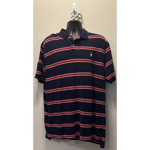 Ralph Lauren Polo Golf Shirt Adult XXL Navy/Red Striped‎ Short Sleeve Cotton